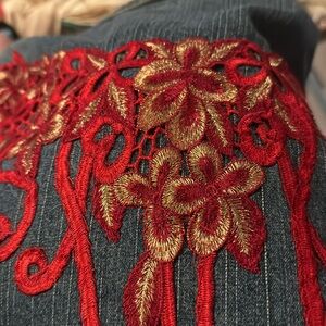 Embellished a Jean jacket.  S Red Appliqués Butterfly